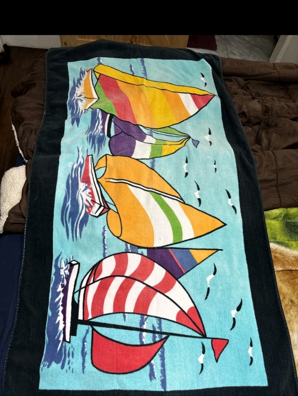 Multicolor Sailboat Print Beach Towel